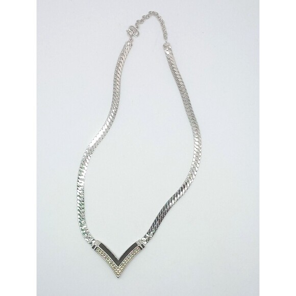 Christian Dior Silver tone Choker Necklace Crystals black enamel V 15-17” - Picture 2 of 6